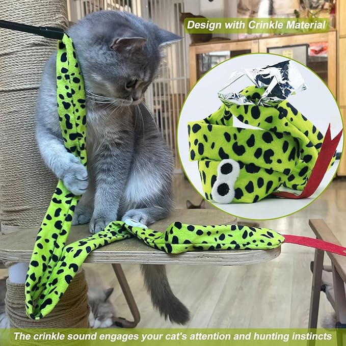 Interactive Cat Toy Wand with Catnip Mouse, Cat Teaser Wand Rainbow String for Bored Indoor Adult Cats and Kittens (3 Pack Snake)