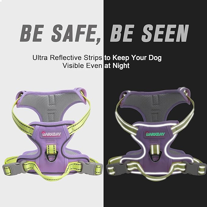 BARKBAY No Pull Dog Harness Front Clip Heavy Duty Reflective Easy Control Handle for Large Dog Walking(Violet Purple & Sunlight,L)