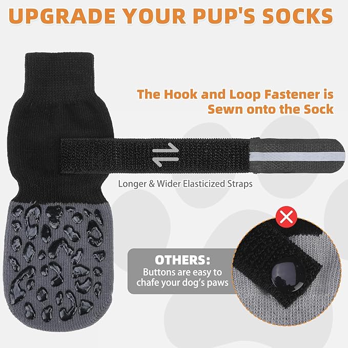 KOOLTAIL Anti Slip Dog Socks to Prevent Licking Paws,Dog Shoes for Hot Pavement, Reflective Traction Control Grip Booties, Dogs Boots & Paw Protector for Hardwood Floors Small Medium Large Senior Dogs