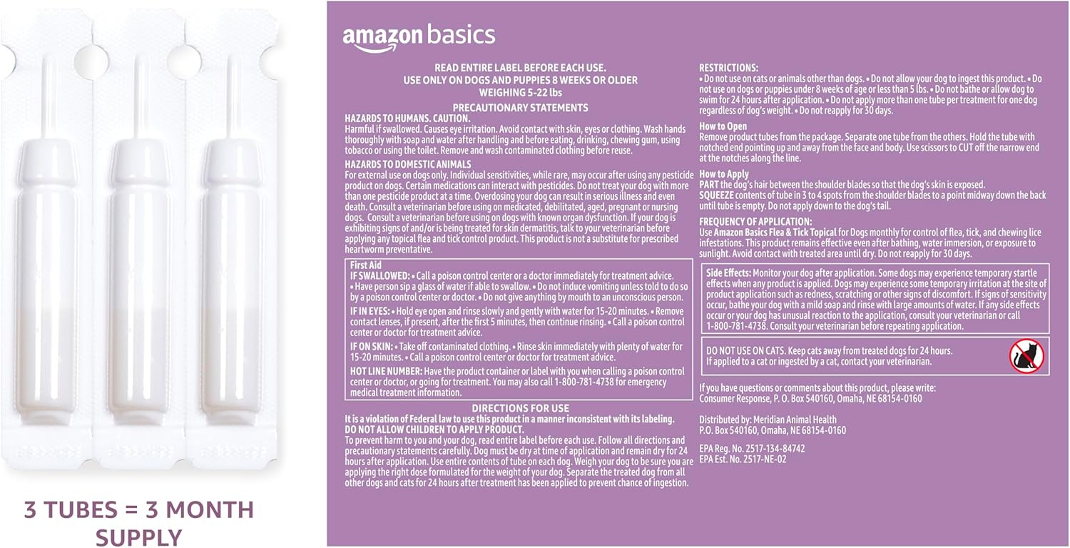 Amazon Basics Flea and Tick Topical Treatment for Large Dogs (45-88 pounds), 3 Count (Previously Solimo)