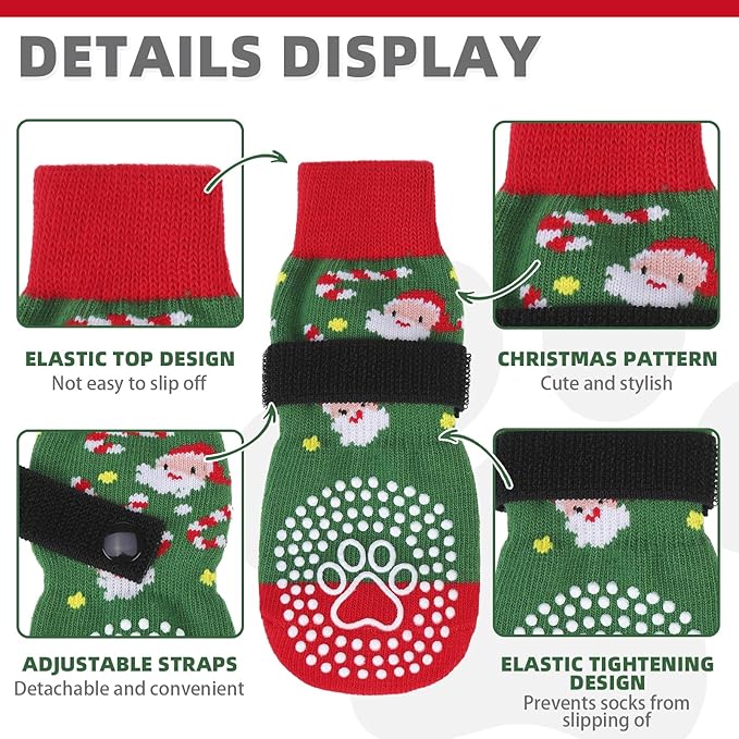 KOOLTAIL Anti Slip Dog Socks for Hot/Cold Pavement to Prevent Licking Paws, Dog Boots&Paw Protector with Grippers for Hardwood Floors, Traction Control No Twist Booties for Small Medium Large Dogs