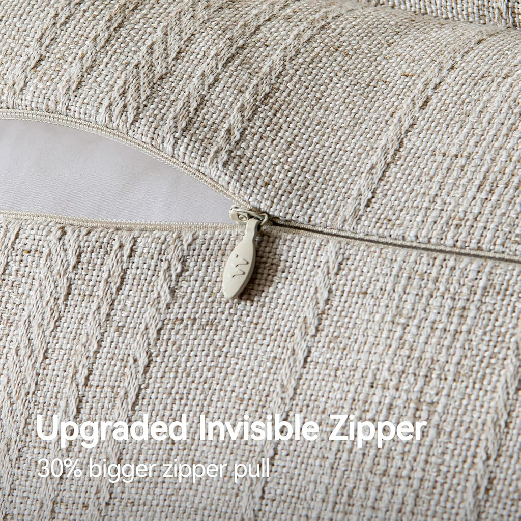 a moment Linen Pillow Covers Set of 2,Boho Farmhouse Throw Pillowcases Neutral Textured Decorative Covers for Couch Sofa Bed, Soft Linen Blend Accent Case Cushion Home Decor 18"x18" Beige Grey