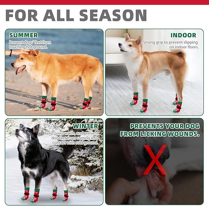 KOOLTAIL Anti Slip Dog Socks for Hot/Cold Pavement to Prevent Licking Paws, Dog Boots&Paw Protector with Grippers for Hardwood Floors, Traction Control No Twist Booties for Small Medium Large Dogs