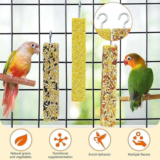 Fhiny 6 PCS Parakeet Treats Natural Cockatiel Food Grain & Vegetable & Millet Flavored Parrot Snack Sticks Bird Treats for Budgerigars Lovebirds Canaries Conurus Finches