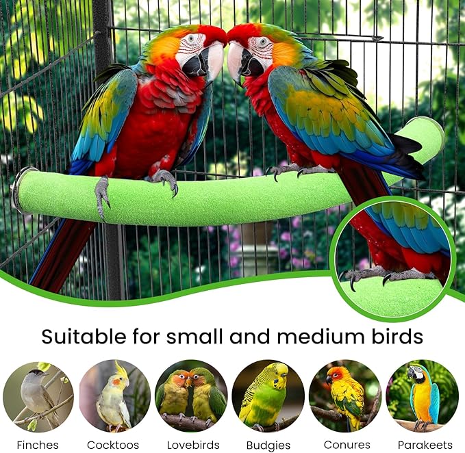 U Shape Parrot Perch Stand Toy Bird Platform Sand Paw Grinding Clean Stick Exercise Conure Budgie Cockatiel Cage Accessories (Green Corner Medium)