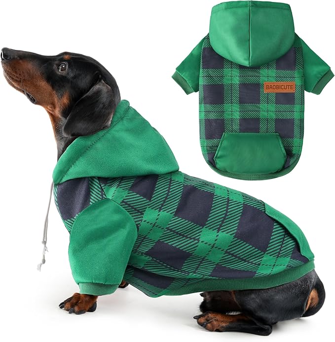 Dog Basic Hoodie Ultra-Soft Plaid Dog Clothes Cold Weather Sweaters for Medium Large Dogs Breathable Cozy Fabric Pet Coat Warm Stylish Sweatshirt with Leash Hole Pocket Dogs Jacket for Cats Boys Girls