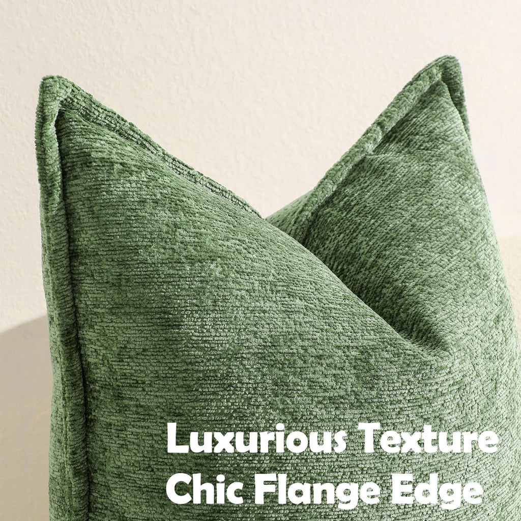 Pack of 2 Forest Green Christmas Decorative Throw Pillow Covers 22x22 Cozy Soft Chenille Accent Vintage Square Couch Pillow Covers for Home Decor Bed Sofa Living Room