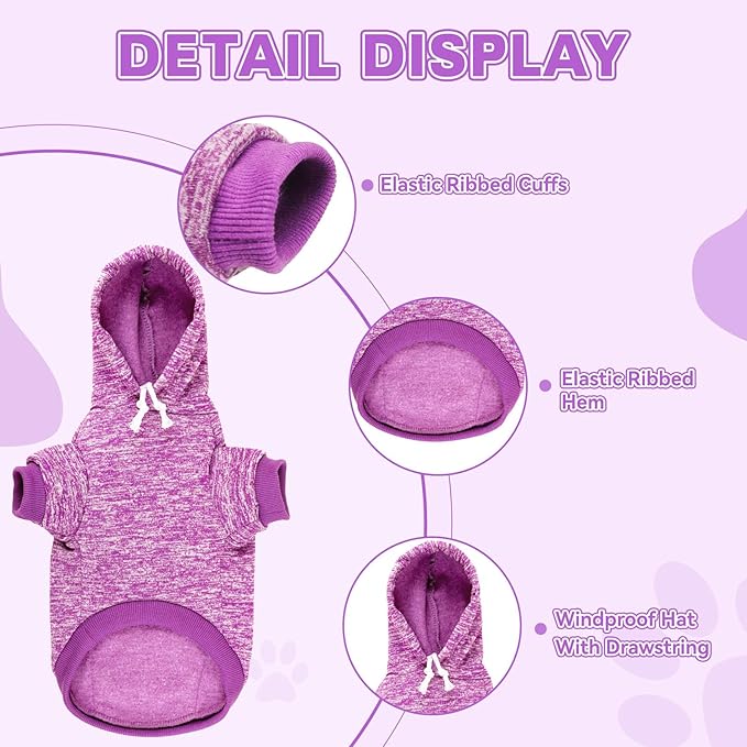 Dog Sweaters for Small Dogs Dog Hoodie Fleece Sweater Soft Clothes Sweatshirt with Pocket Hoodie for Small Dogs Puppy Sweater(Purple&XS)