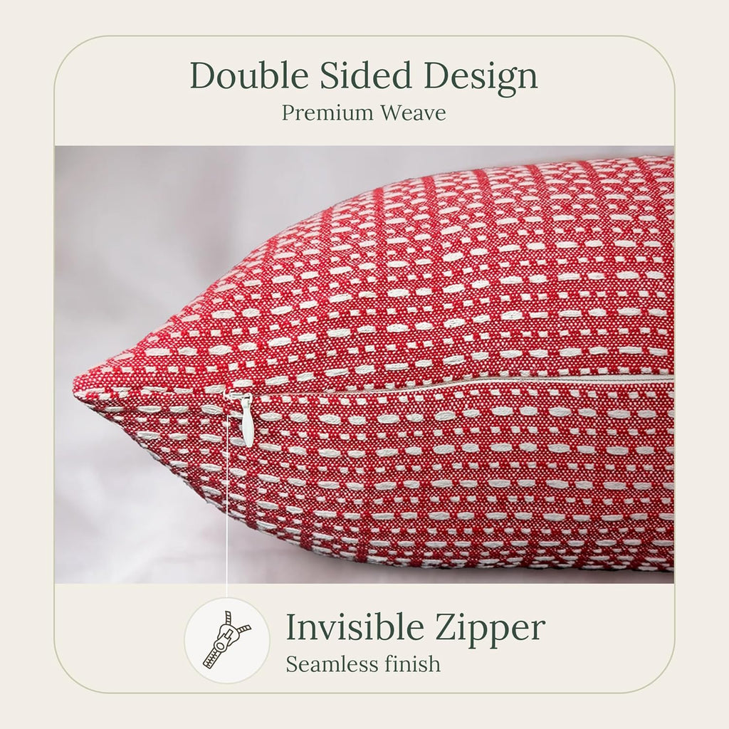 SanVia Sangria Premium Lumbar Cotton Throw Pillow Covers, 12 x 20 Inches, Luxury Holiday Themed Handwoven Couch Pillow Covers, Hidden Zipper, Elegant Home Décor, Insert Not Included