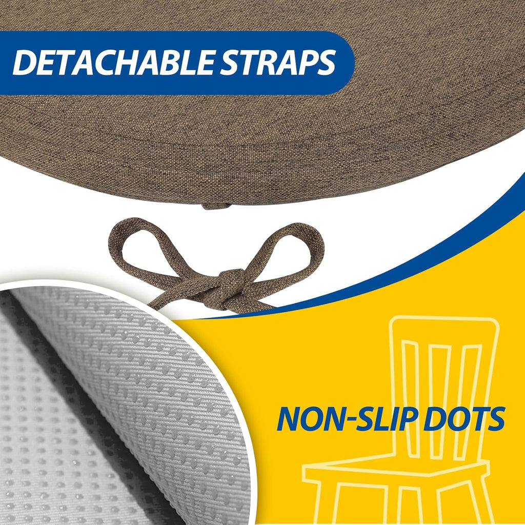 AAAAAcessories D-Shaped Chair Cushions, 2" Thick Dining Chair Pads with Ties and Removable, Machine-Washable Cover, 17" x 16", Set of 2, Taupe