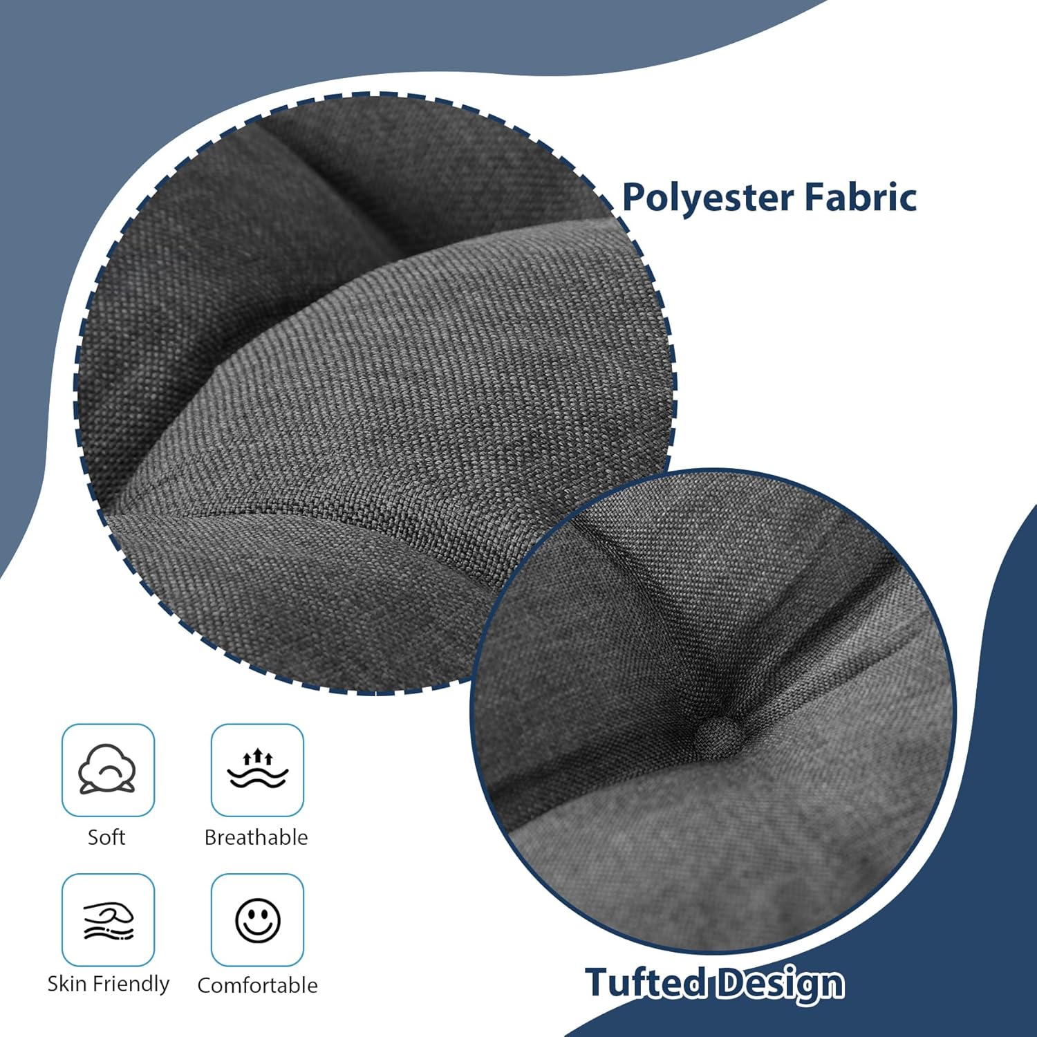 Chair Cushions for Dining Chairs, Seat Cushions for Kitchen Chairs, Indoor Seat Cushions with Ties, Tufted Foam Chair Pads, Non Slip Chair Cushions Set of 6, 15.5" x 15.5" x 4", Dark Grey