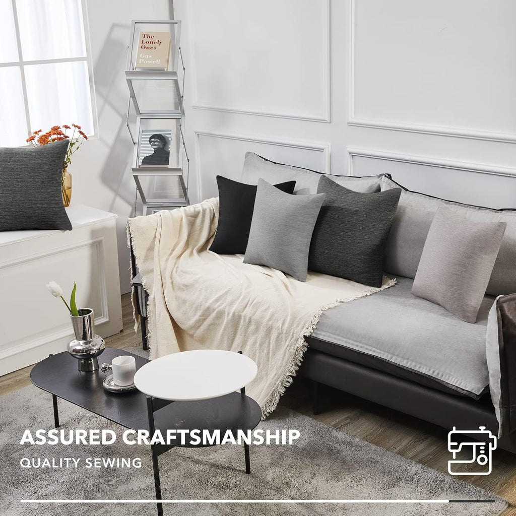 Deconovo Soft Cushion Covers Pillow Covers Faux Linen Pillow Covers with Invisible Zipper for Sofa 18x18 Inch Grey 4 Pcs Case Only No Insert