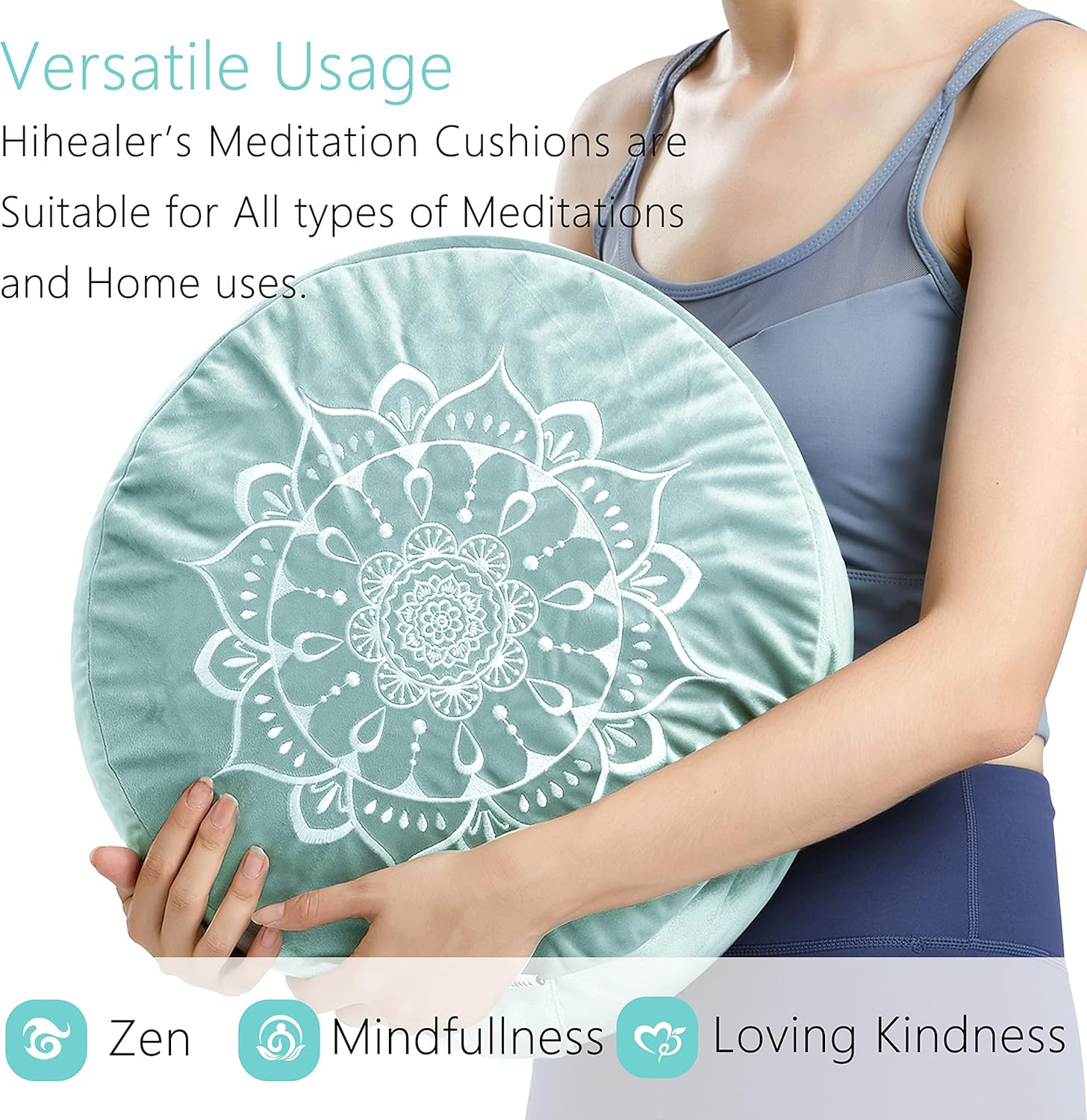 Hihealer Meditation Cushion, Traditional Tibetan Meditation Pillow Velvet Cover - Large Floor Cushion Seating for Adults - Yoga Buckwheat Bolster for Women、Moms