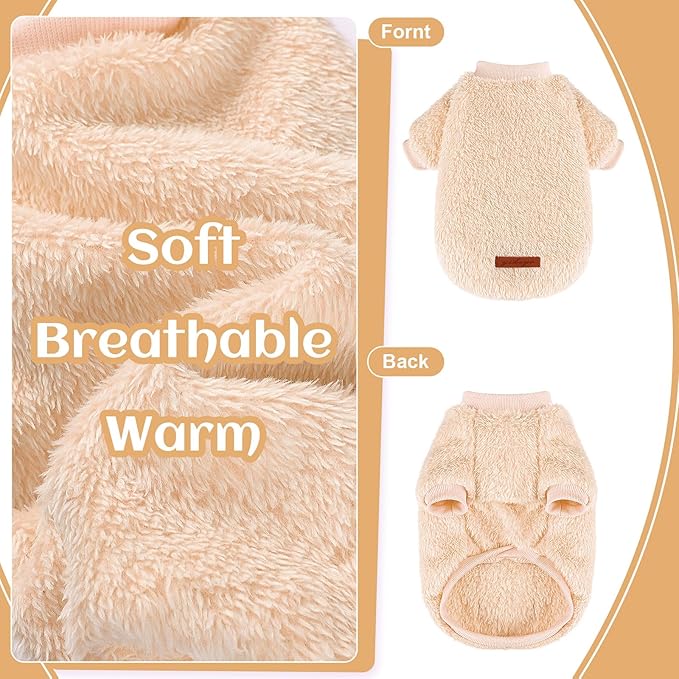 Dog Sweater Sweaters for Small Dogs Girl Purple Fleece Clothes Winter Soft Thickening Warm Puppy Boy Teacup Yorkie Chihuahua (M,Khaki)