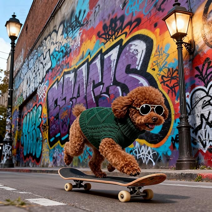 2 Pack Small/Medium Dog Sweater, Warm Comfy Stretch Dog Winter Coat w/Sleeves & High Neck, Premium Dog Clothes for Mini Poodle-Best for Holidays, Daily Walks S Green Brown