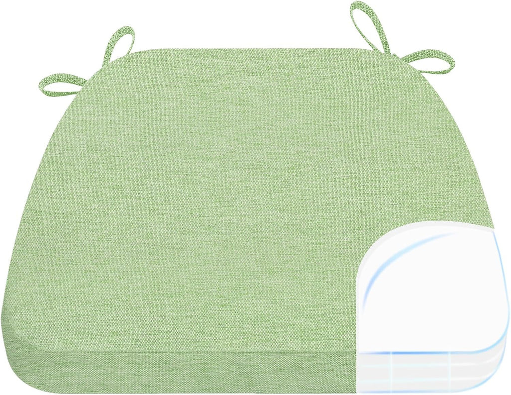 AAAAAcessories D-Shaped Chair Cushions, 2" Thick Dining Chair Pads with Ties and Removable, Machine-Washable Cover, 17" x 16", Pear Green