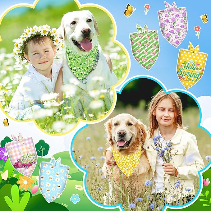 60 Pcs Spring Summer Dog Bandanas Bulk Adjustable Floral Puppy Scarves Pet Bandana Washable Flower Puppy Grooming Bandana for Small Medium Large Breed Dog Cat Pet Grooming Accessories