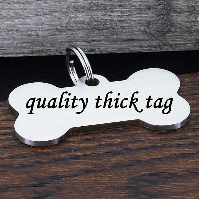 Ultra Joys Stainless Steel Pet ID Tag Dog Name Tags Personalized Front and Back Engraving, Customized Cat Tags, Optional Engraved on Both Sides, Bone Floral Design, Silver Small, Silver-bone-floral
