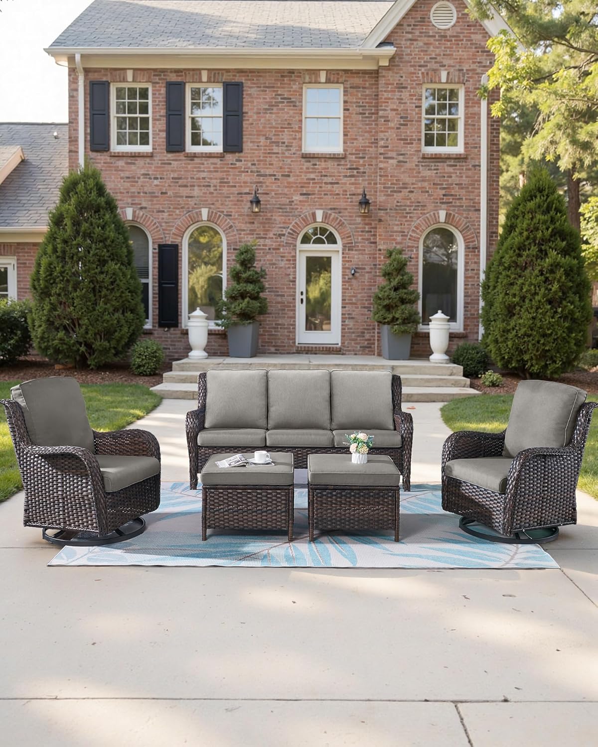 Pop 22x25/22x24 Outdoor Furniture Cushions Set of 6 - Comfortable Patio Chair Cushion for Rattan Wicker Dining Rocking Swivel Chairs Loveseat Couch L-Shape Sectional Sofa - Grey/Classic