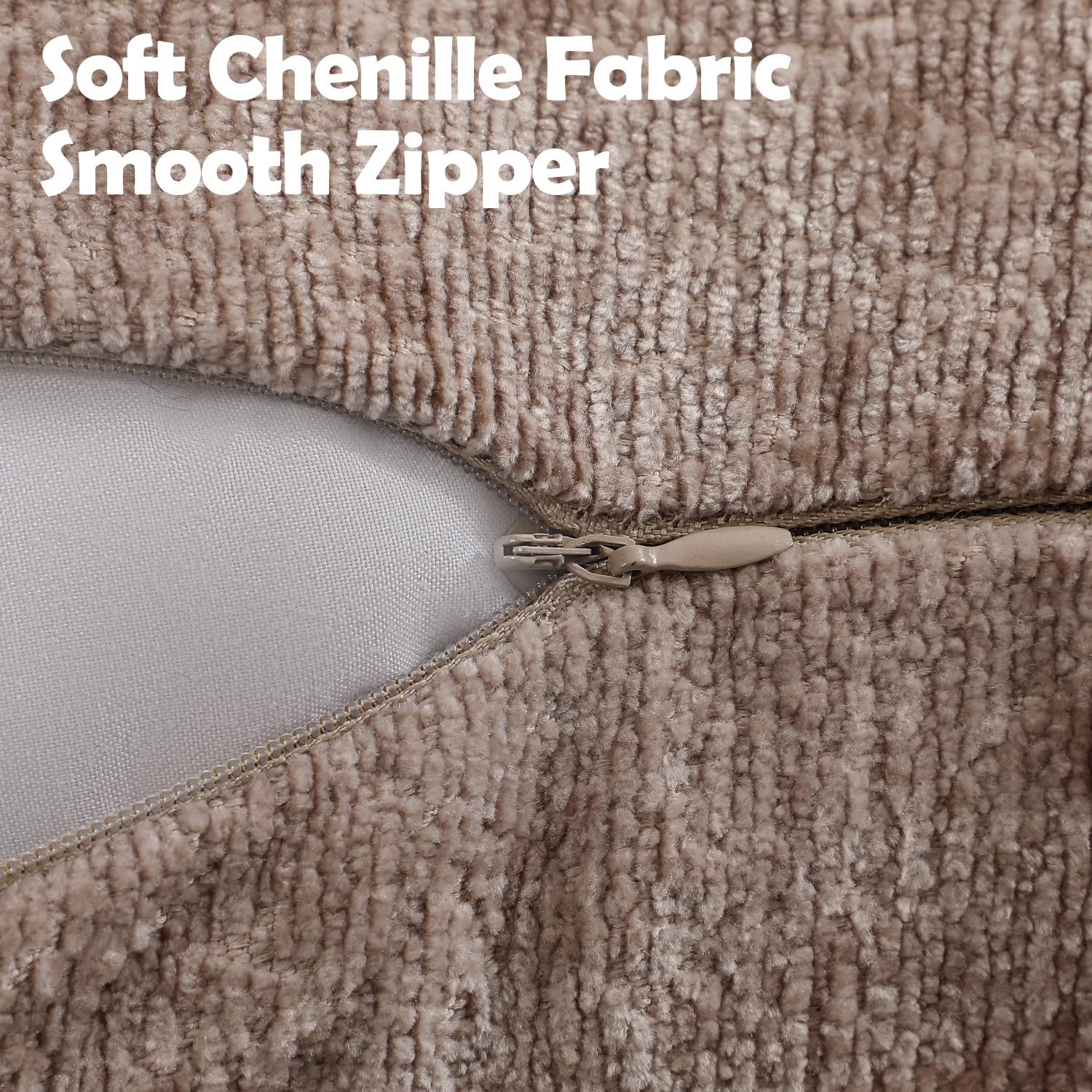 Pack of 2 Khaki Decorative Throw Pillow Covers 20x20 Cozy Soft Chenille Accent Vintage Square Couch Pillow Covers for Home Decor Bed Sofa Living Room