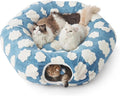 Lesure Large Cat Tunnel Bed - Cute Donut Bed for Indoor Cats with Washable Circle Cushion, Round Pet Peekaboo Cave Toy for Multi Kitten/Puppy/Rabbit, Large Blue