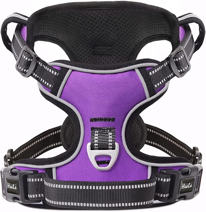 HEELE Dog Harness, No Pull Adjustable Padded Reflective Harness for Small Medium Large Dogs with Handle for Walking Training, Purple, L
