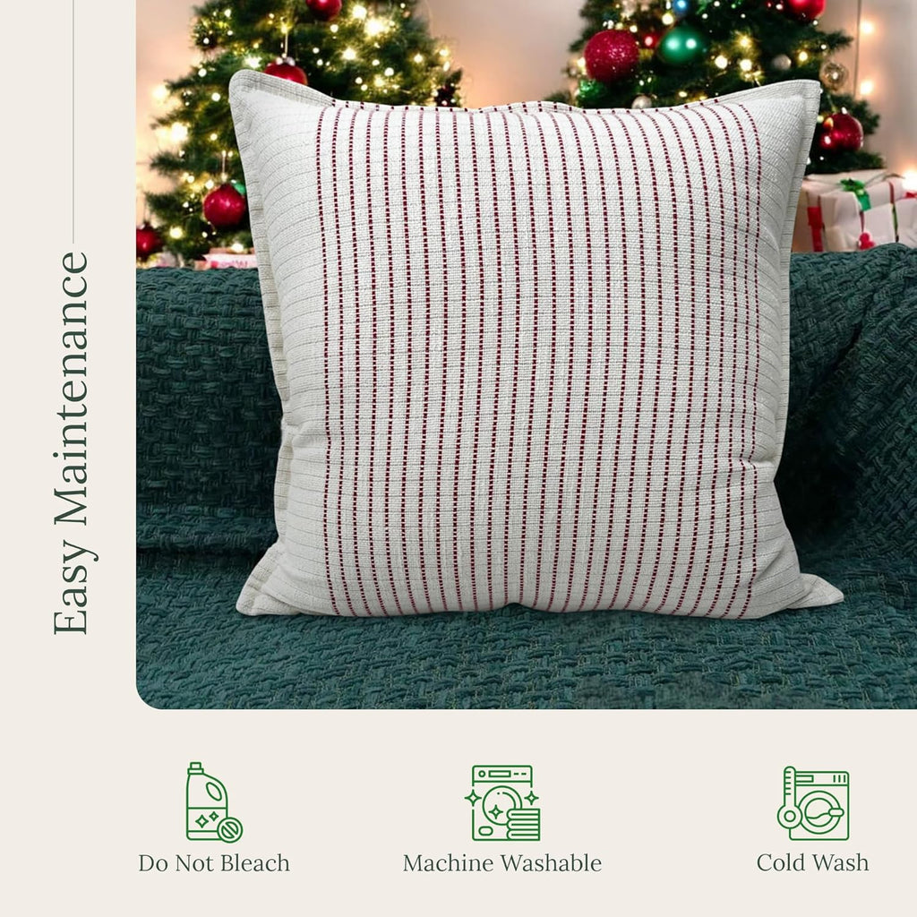 SanVia Fireside Premium Cotton Throw Pillow Covers, 20 x 20 Inches, Luxury Holiday Themed Handwoven Couch Pillow Covers, Hidden Zipper, Elegant Home Décor, Insert Not Included