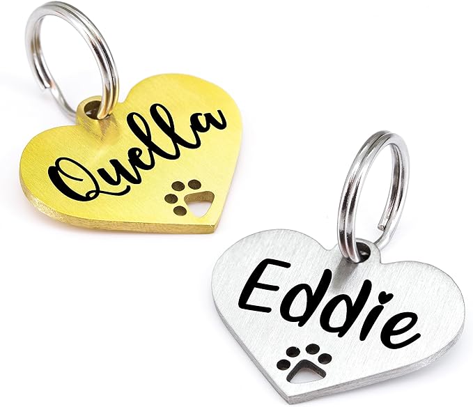 Ultra Joys Dog Tags Personalized for Pets - Hollow Paw Custom Pet ID Tag - Engraved Dog Tag for Small, Large Dogs - Small Heart in Silver