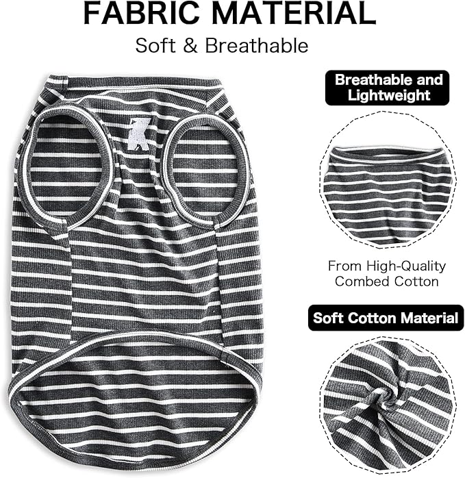Koneseve Dog Shirt Vest Lightweight Stretchy Dog T-Shirts Soft Cool Sleeveless Stripe Vests Breathable Clothes for Puppy Kitty Cats Small Medium Large Dogs 2 Pack Black + Grey [ 6XL ]