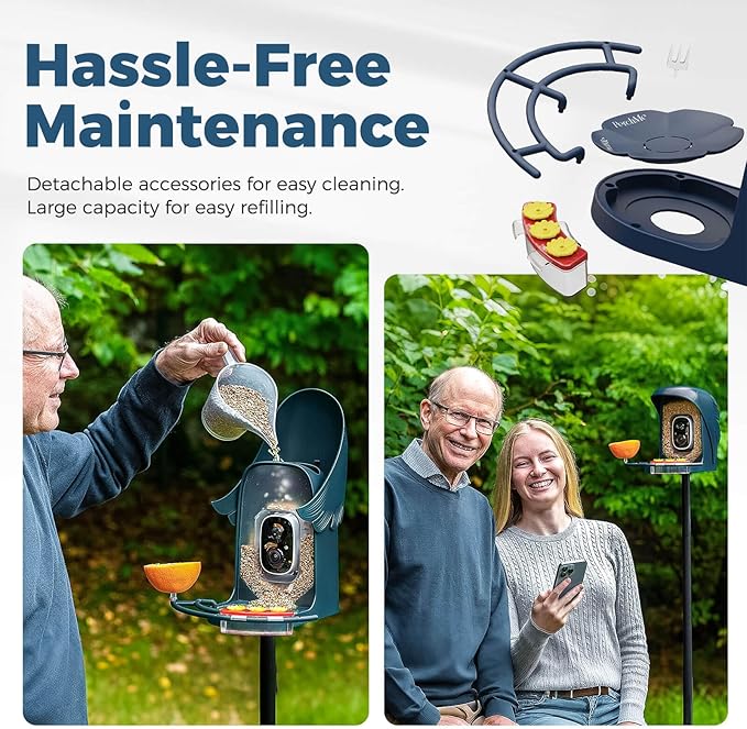 PerchMe® Smart Bird Feeder with Camera, Solar Powered Bird Watching Camera for Outside, 2K HD Auto Capture Motion Detection with AI Identify, DIY Add-ons & Seed Scoop, A Ideal Gift