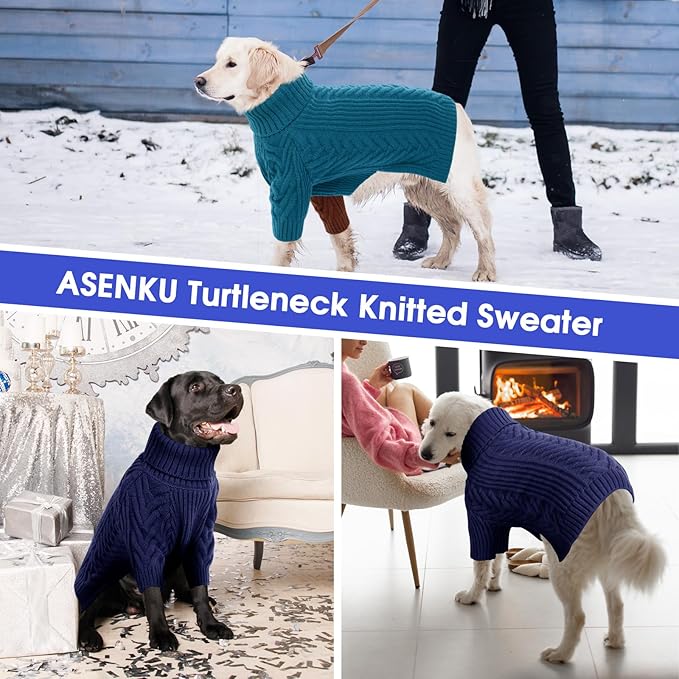 ASENKU Dog Sweater, Dog Sweaters for Medium Dogs, Warm Pullover Doggie KnitTurtleneck Warm Clothes for French Bulldog, Boston Terrier（Royal Blue, L）