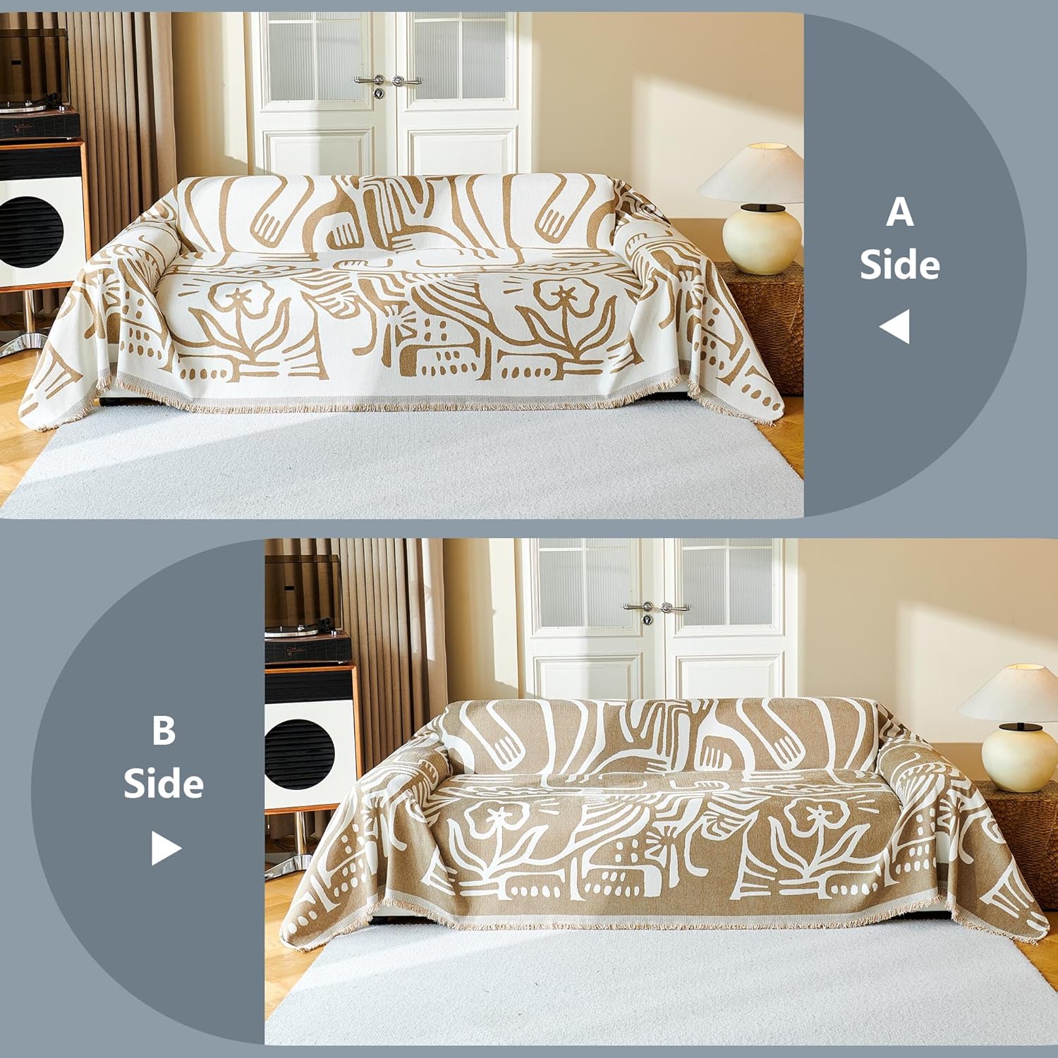 MYSKY HOME Couch Cover for Dogs, Washable Couch Covers, Sofa Covers for Sectional Sofa, Couch Cover 2 Cushion Sofa Dogs Furniture Protector, Chenille Sofa Covers for Pets, 71"x118", Abstract Khaki