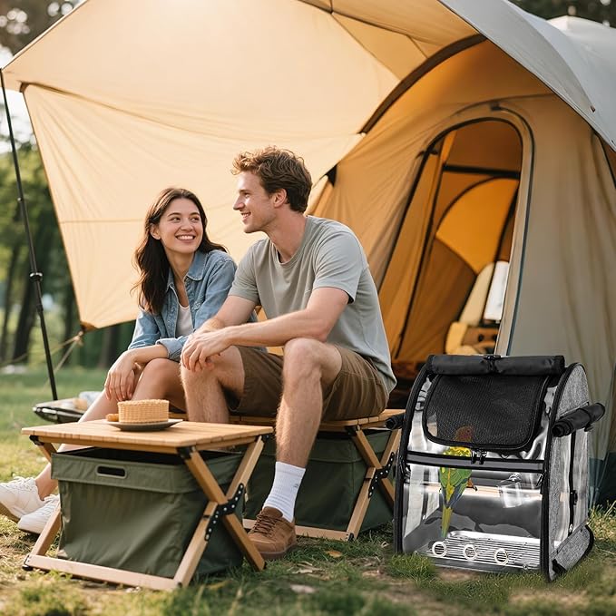 Sanmoncare Bird Carrier Backpack with Stainless Steel Mesh, Parrot Travel Cage with Stand, Easy to Clean, Portable Conures Travel Bag, Pet Breathable Travel Cage