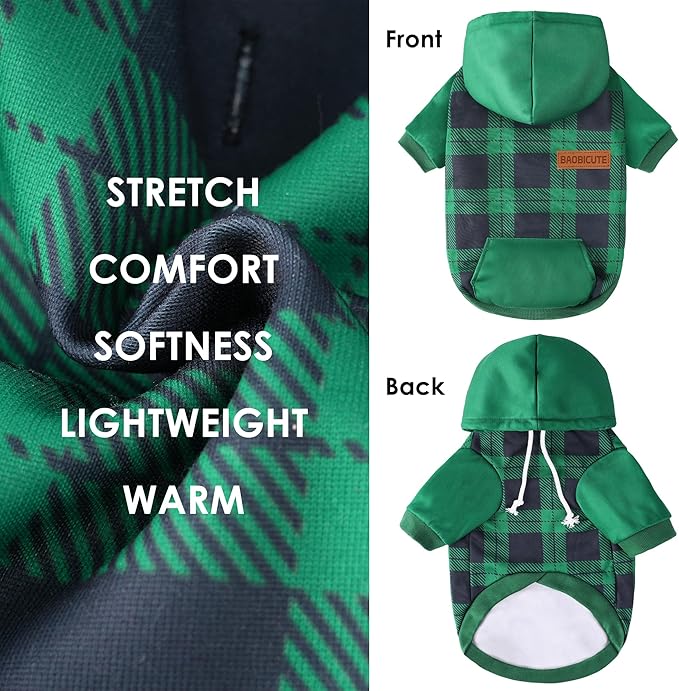 Dog Basic Hoodie Ultra-Soft Plaid Dog Clothes Cold Weather Sweaters for Medium Large Dogs Breathable Cozy Fabric Pet Coat Warm Stylish Sweatshirt with Leash Hole Pocket Dogs Jacket for Cats Boys Girls