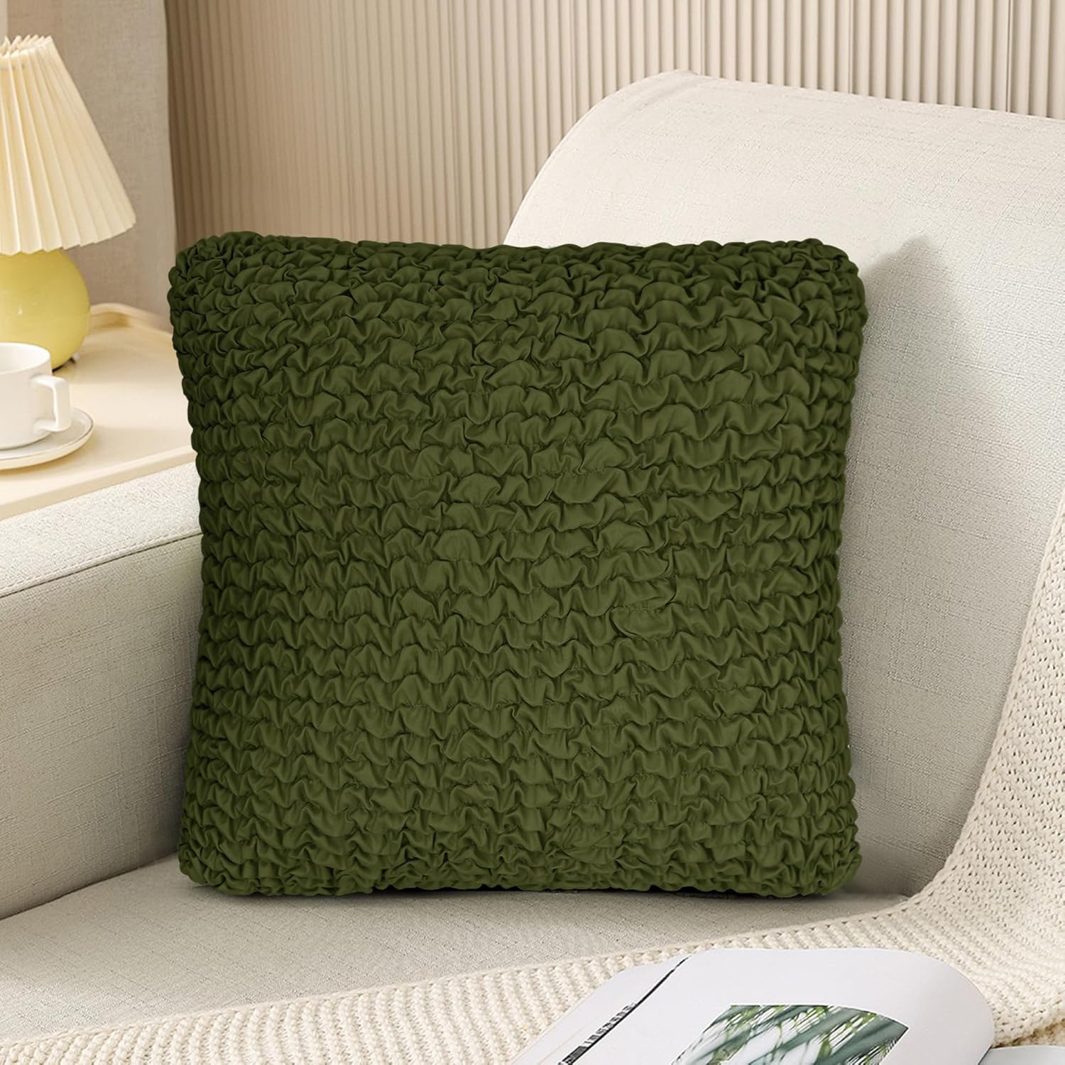 Decorative Throw Pillow Cover Elastic Couch Pillow Covers 18 x 18 & 20 x 20 Inch with Invisible Zipper Cushion Case for Bed Couch Sofa Living Room Home Decor (Pack of 1, Olive)