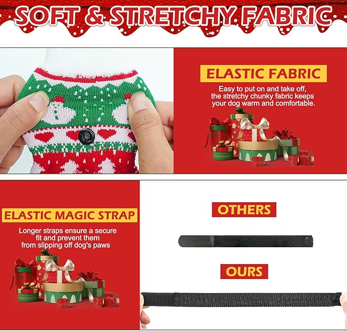 EXPAWLORER Christmas Anti-Slip Soft Dog Socks for Hardwood Floor,Warm Dog Shoes,Paw Protectors for Cold Pavement,Prevent Licking,Traction Control for Small Medium Large Senior Dogs