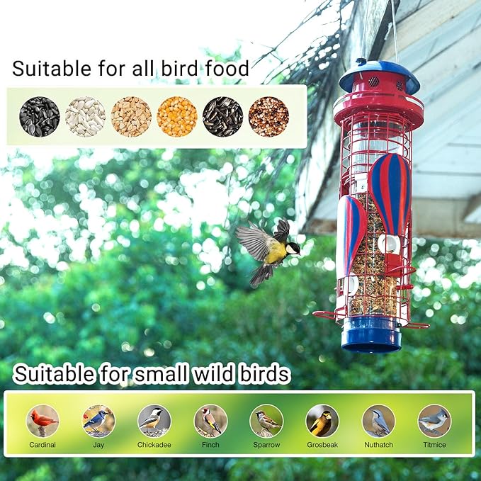 Metal Squirrel Proof Bird Feeders for Outdoors Hanging Large Tube Mesh Anti Squirrels Seed Waterproof Cardinals Feeder, Gifts for Bird Lovers, Backyard Decoration