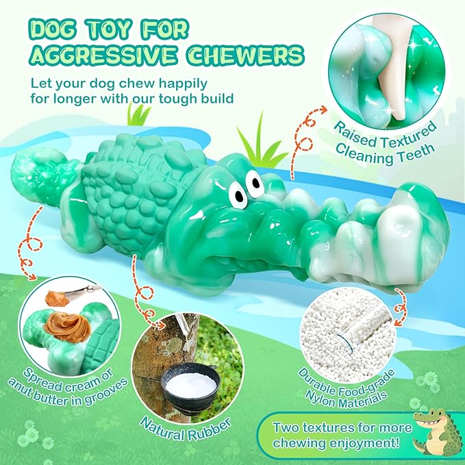 Dog Chew Toys for Aggressive Chewers: Tough Squeaky Alligator Toy for Small, Medium, Large Breed to Keep Them Busy & Clean Teeth and Reduce Boredom or Stress Relief