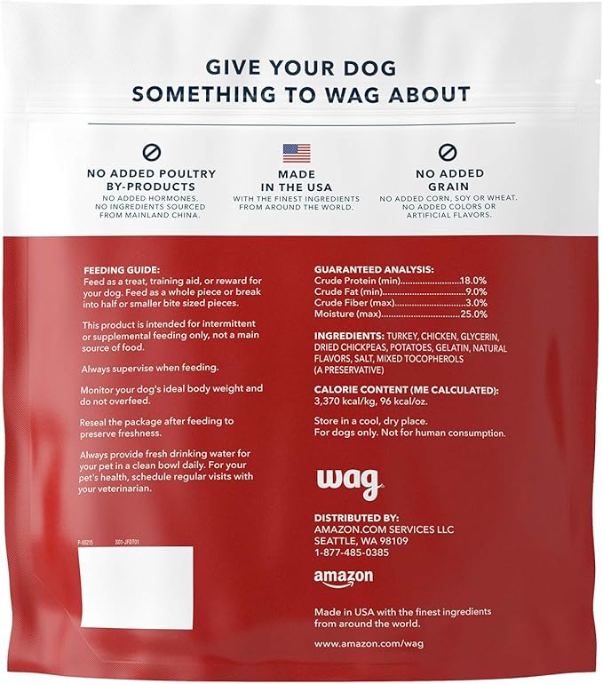 Amazon Brand - Wag Soft & Tender American Jerky Dog Treats – Turkey Recipe (6 oz)