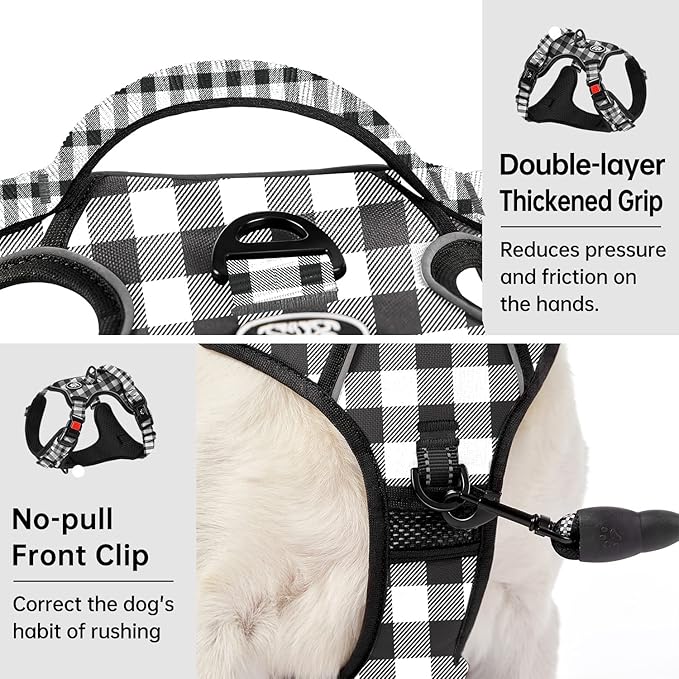 IVY&LANE No Pull Dog Harness with Leash Set, Reflective No Choke Pet Vest,Adjustable Oxford Dog Vest Harness with Easy Control Handle for Small Dogs (Checkered Black,S)
