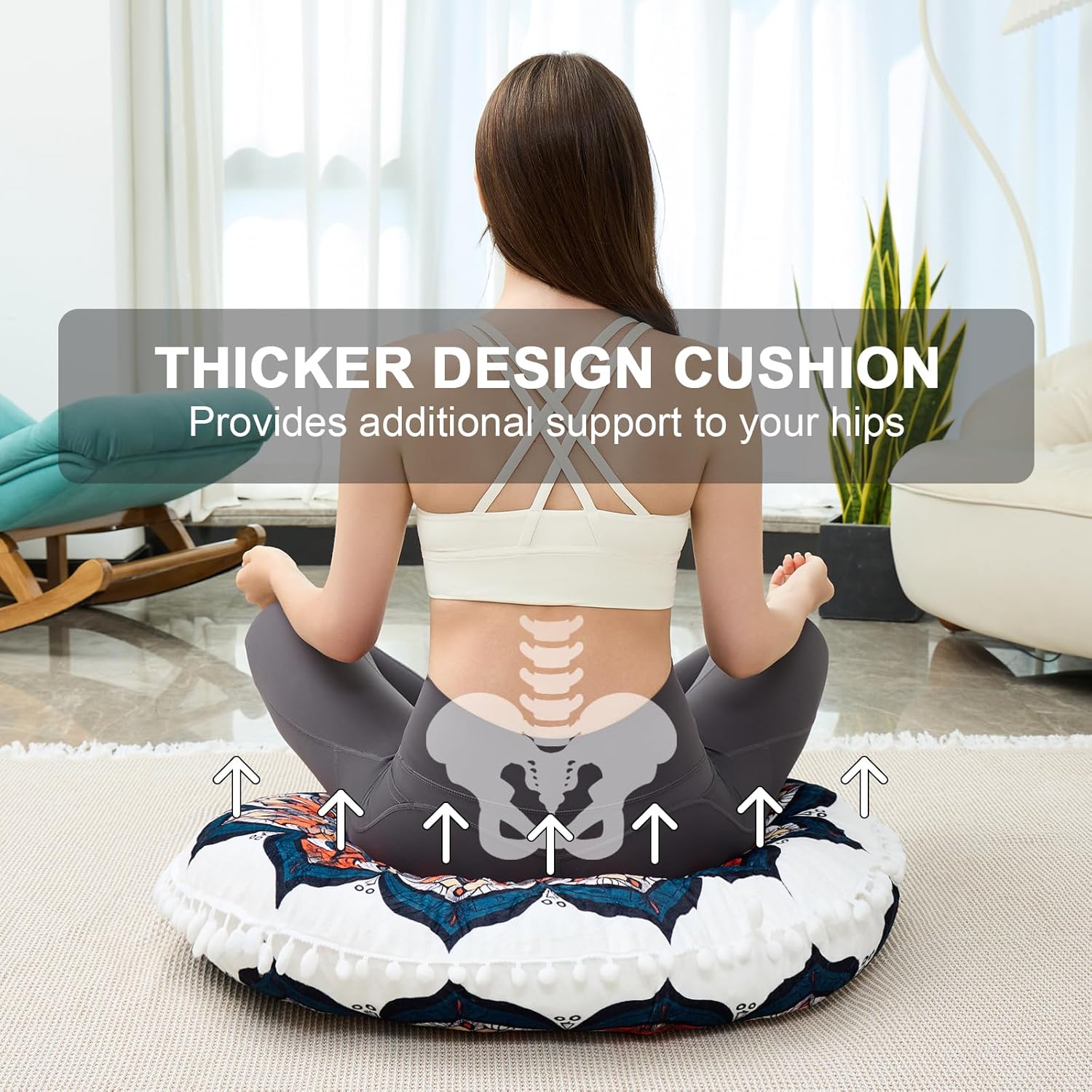 32 in Meditation Floor Cushion, Round Large Floor Pillow for Adult, Yoga Pillows for Sitting On Floor, Boho, Memory Foam Filling