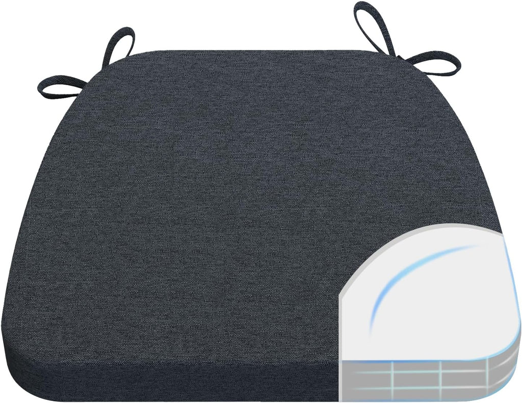 AAAAAcessories D-Shaped Chair Cushions, 2" Thick Dining Chair Pads with Ties and Removable, Machine-Washable Cover, 17" x 16", Charcoal Gray
