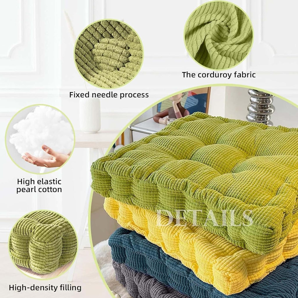 Large Square and Round Floor Pillows for Adults 2 Pack Meditation Floor Pillow Dark Grey Corduroy Floor Seat Pillows Cushion for Living Room Balcony Tatami Yoga,18x18 Inch