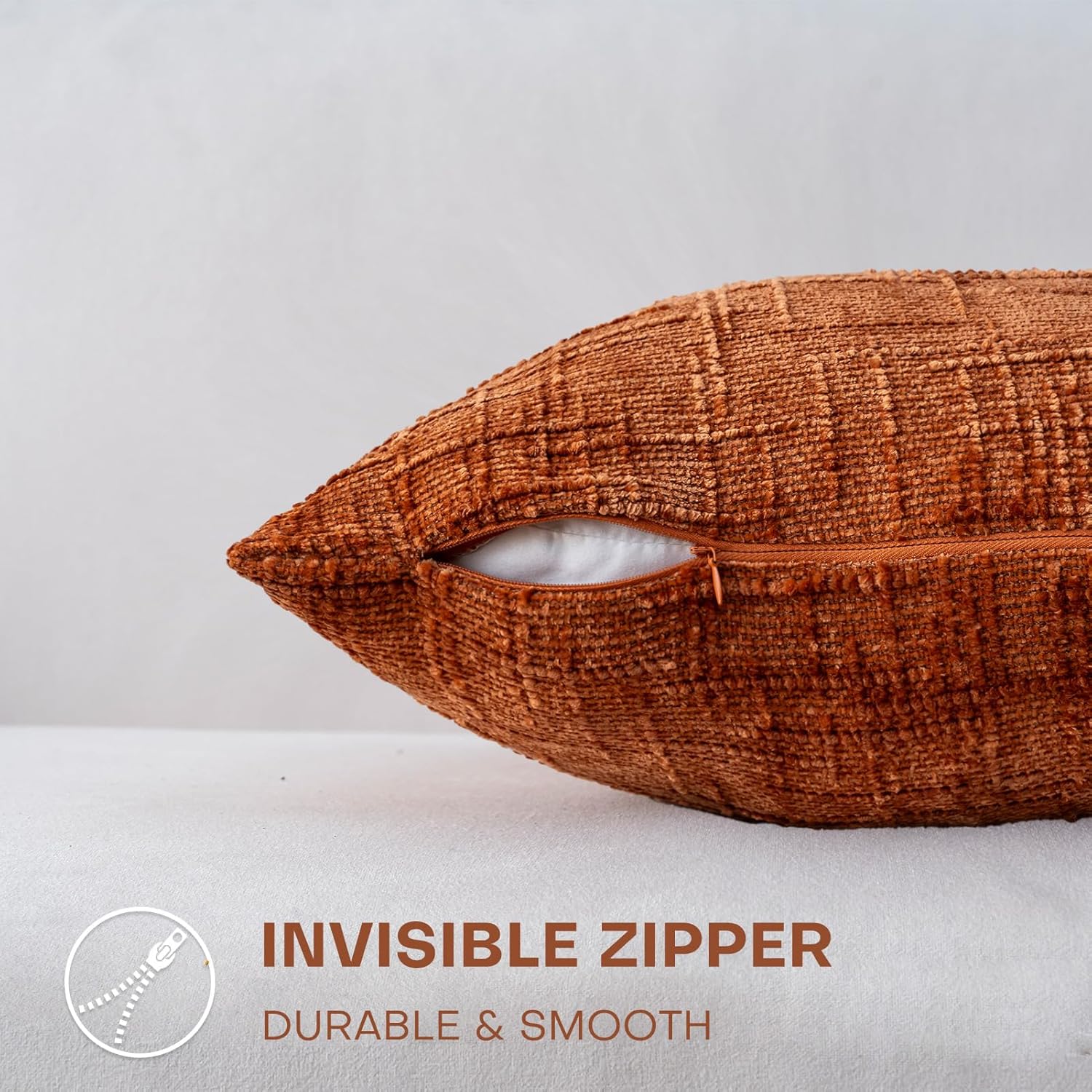 Decorative Throw Pillow Covers 16x16 Inch Set of 2, Soft Solid Farmhouse Chenille Couch Pillows, Spring Pillow Covers for Couch Sofa Bed Living Room Home Decor Pillowcase, Rust