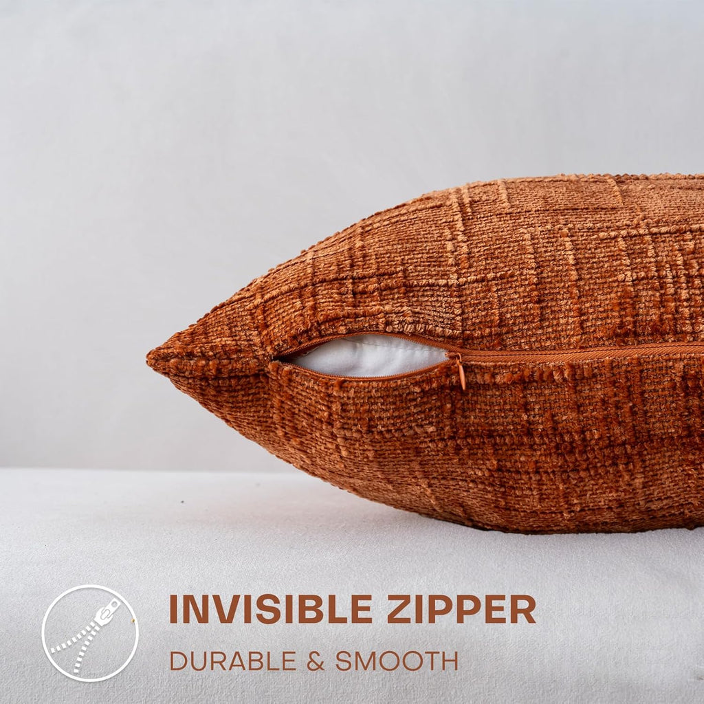 Decorative Throw Pillow Covers 20x20 Inch Set of 2, Soft Solid Farmhouse Chenille Couch Pillows, Spring Pillow Covers for Couch Sofa Bed Living Room Home Decor Pillowcase, Rust