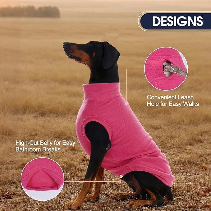 IECOii 2 Pack 2XL Fleece Dog Pullover - Soft, Warm Vest Sweater for Large Dogs with Leash Hole, Stretchy and Comfortable for Holiday Seasons (Size 2XL, Rose Red & Dusty Pink)