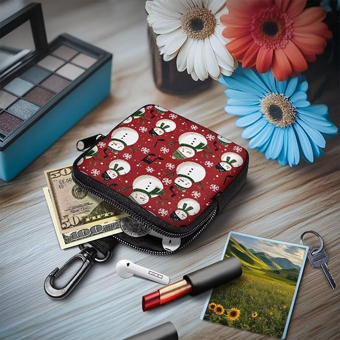 KEIAHUAN Christmas Dog Training Bag Treat Pouch Xmas Puppy Training Small Bag with Carabiner Hand Free Puppy Walking Bag Christmas Coin Bags Small, Christmas Snowman