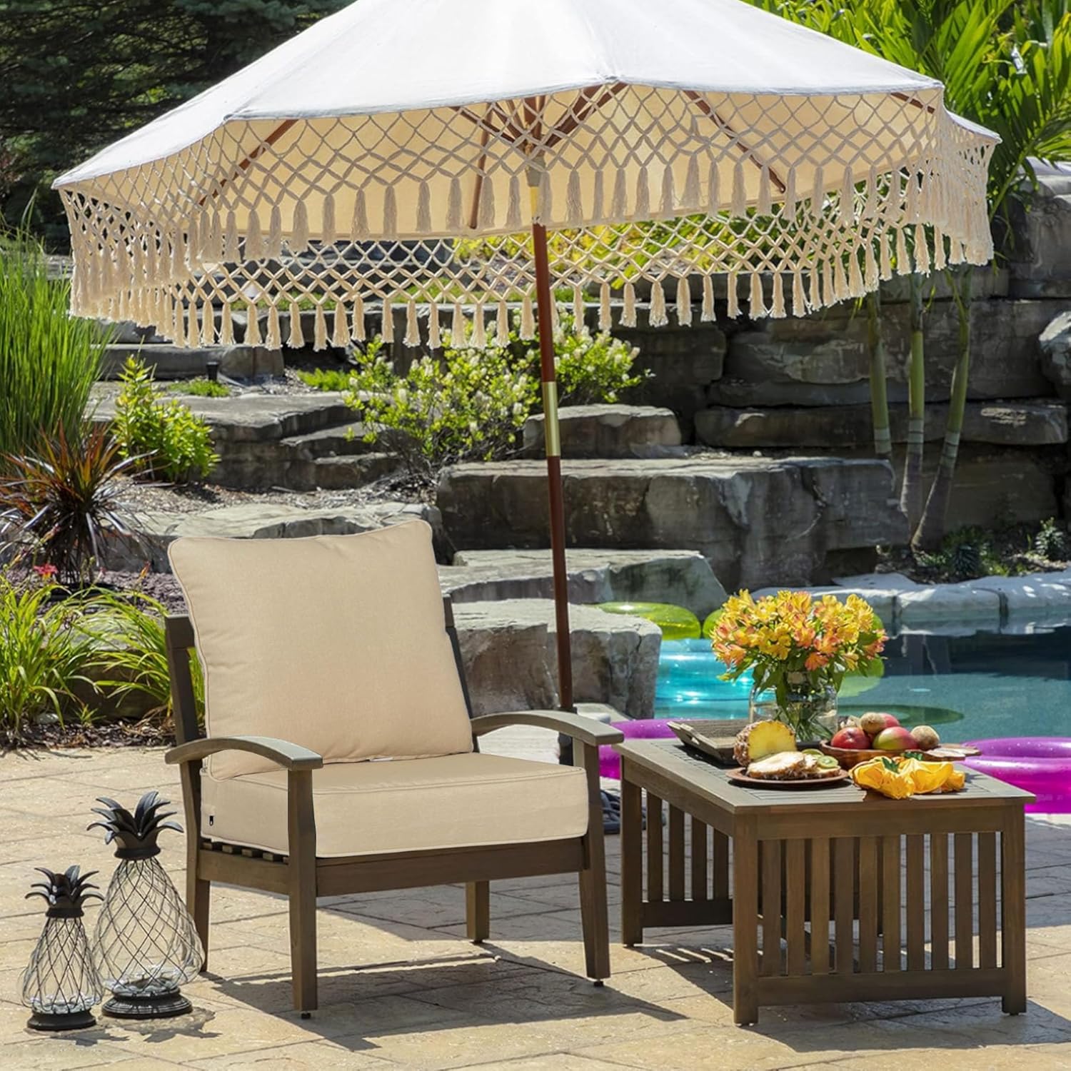 Outdoor 22x24 Inch Deep Seat Patio Cushion Set Outdoor Chair Cushions with Fade Resistant and Removable Cover for with Most Patio Furniture and homedepot Furniture Beige 2Sets