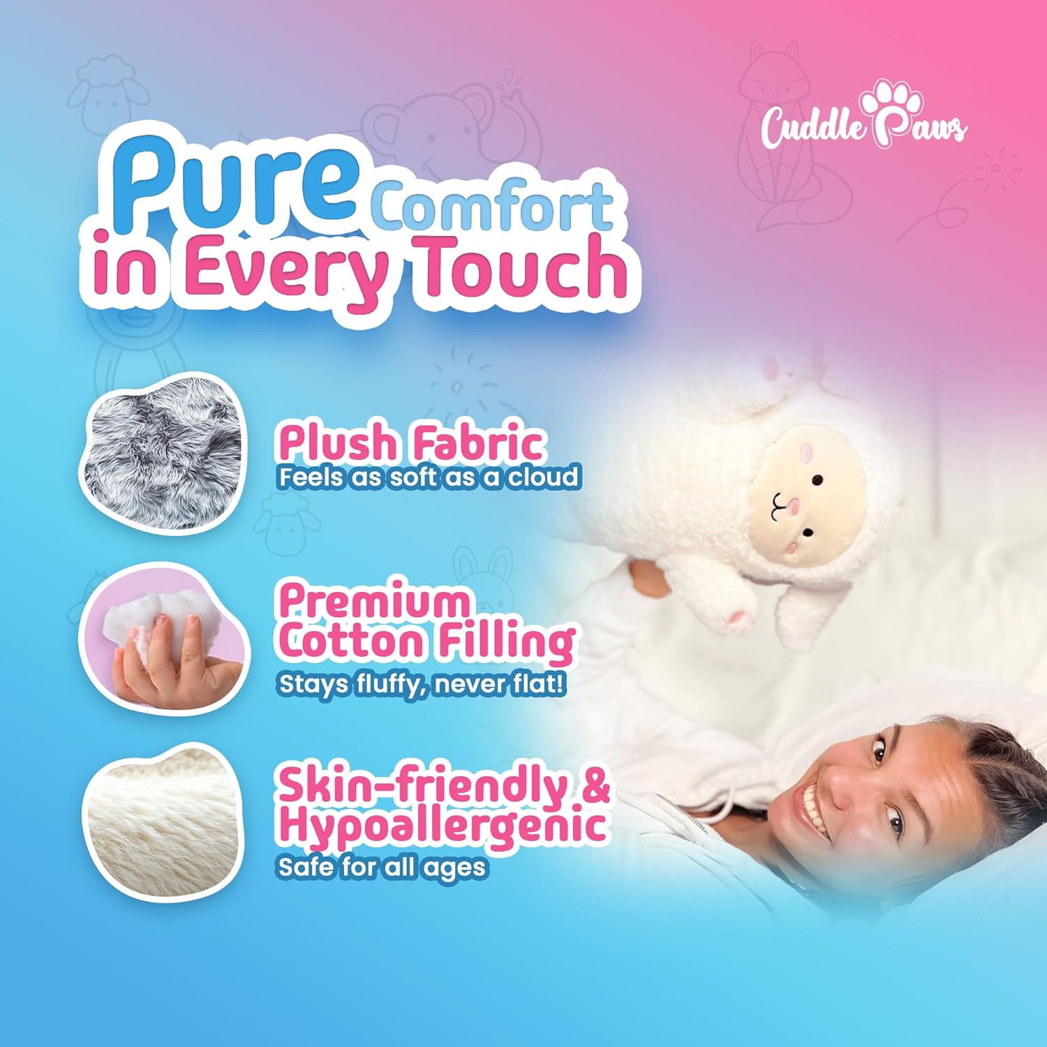 Lamb Plush Body Pillow for Kids | Long Stuffed Animal Cuddle Pillow | Soft Hugging Toy | Plushie Gift for Girls & Boys | Long Plush Body Pillow for Sleep & Comfort | Medium, 35 Inches