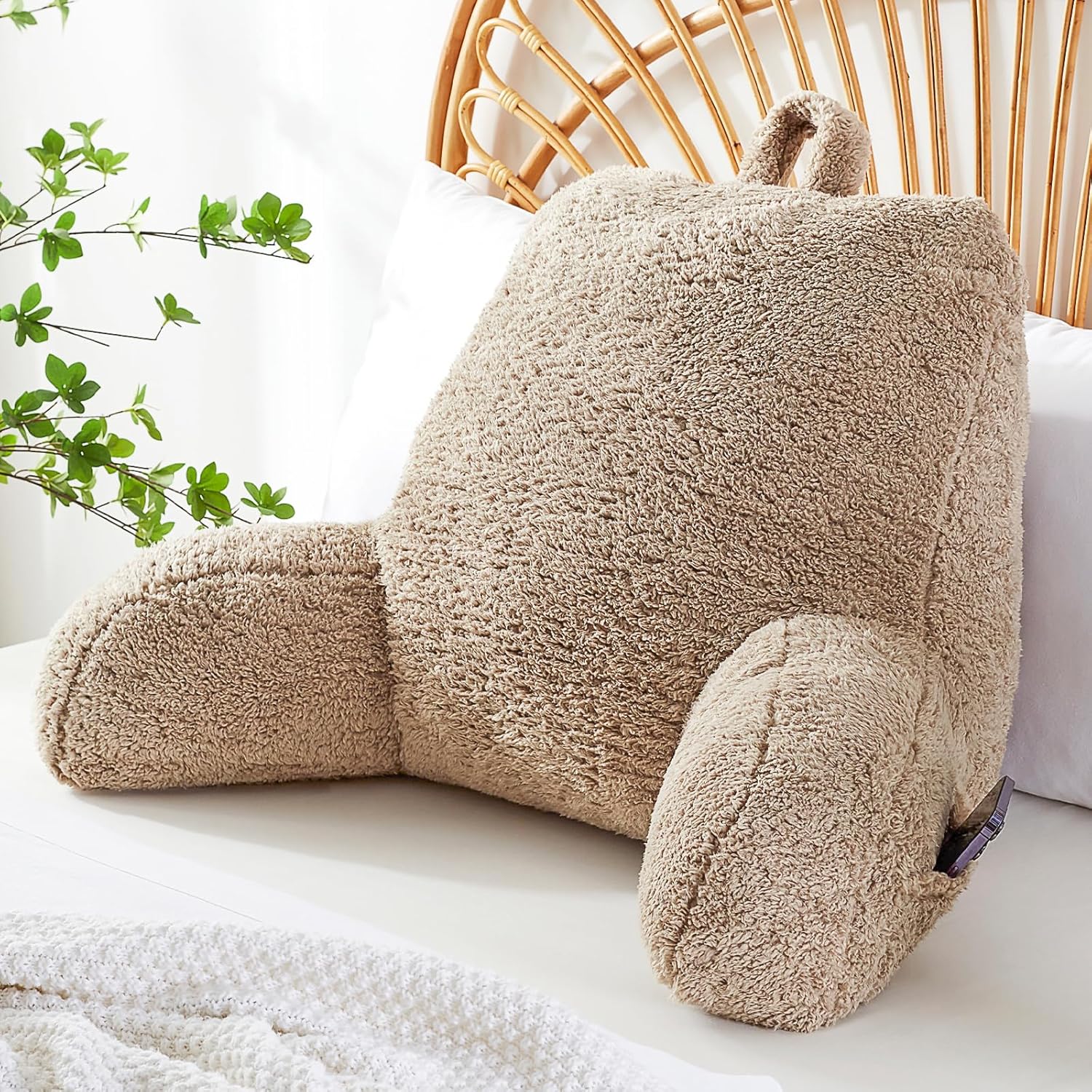 Reading Pillow for Sitting in Bed, Back Pillow Reading Pillow with Arms & Back Support, Dorm Room Essential for Girls and Boys Bed Chair Pillow